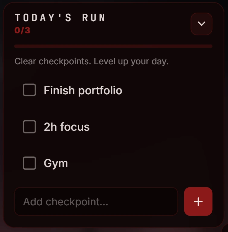 Today's Run widget in the corner